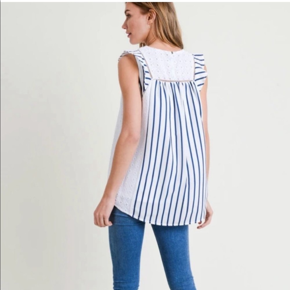 Doe & Rae Stripe & Eyelet Ruffle Sleeve Top - Picture 2 of 6